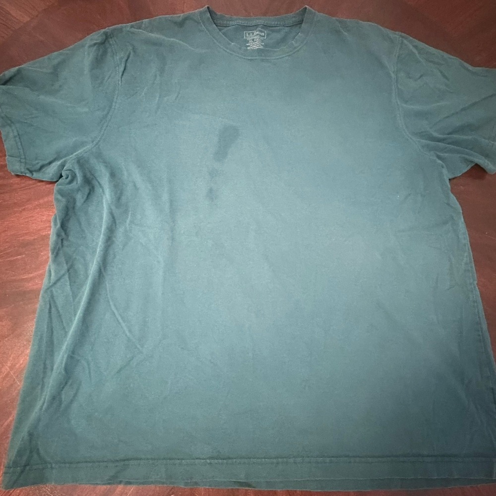 LL Bean Mens XL Short Sleeve T-Shirt Teal Green Blank Cotton Crew Neck Tee